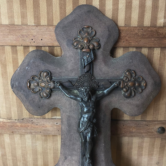 Antique Holy Water Font Crucifix Green