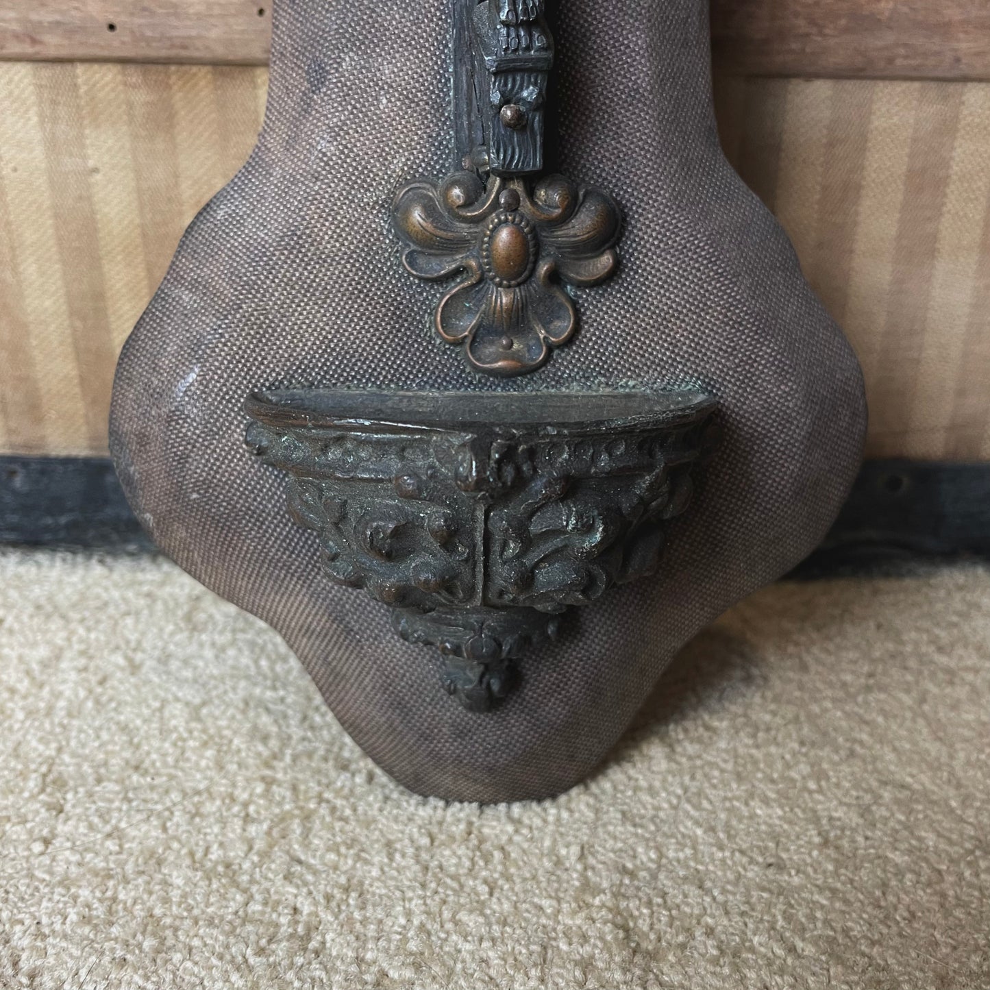 Antique Holy Water Font Crucifix Green