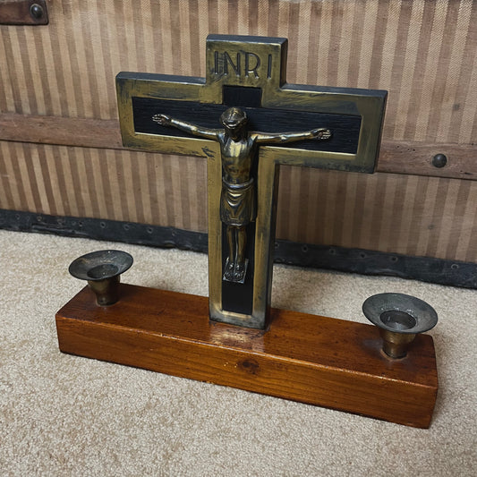 Vintage Steel Crucifix with Candle Holders