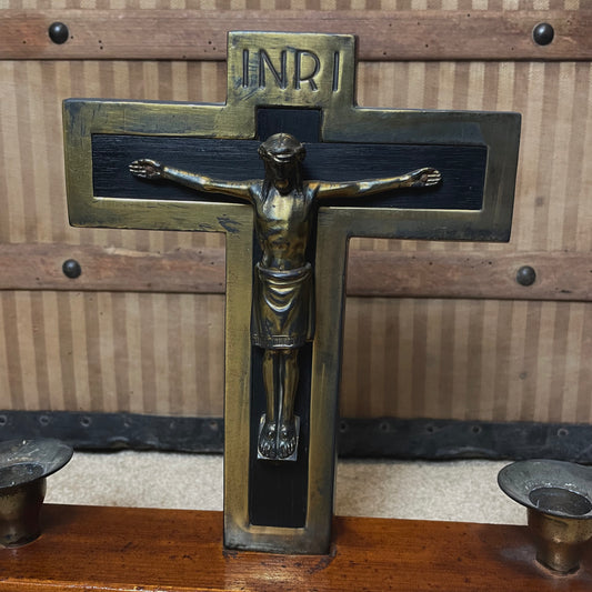 Vintage Steel Crucifix with Candle Holders