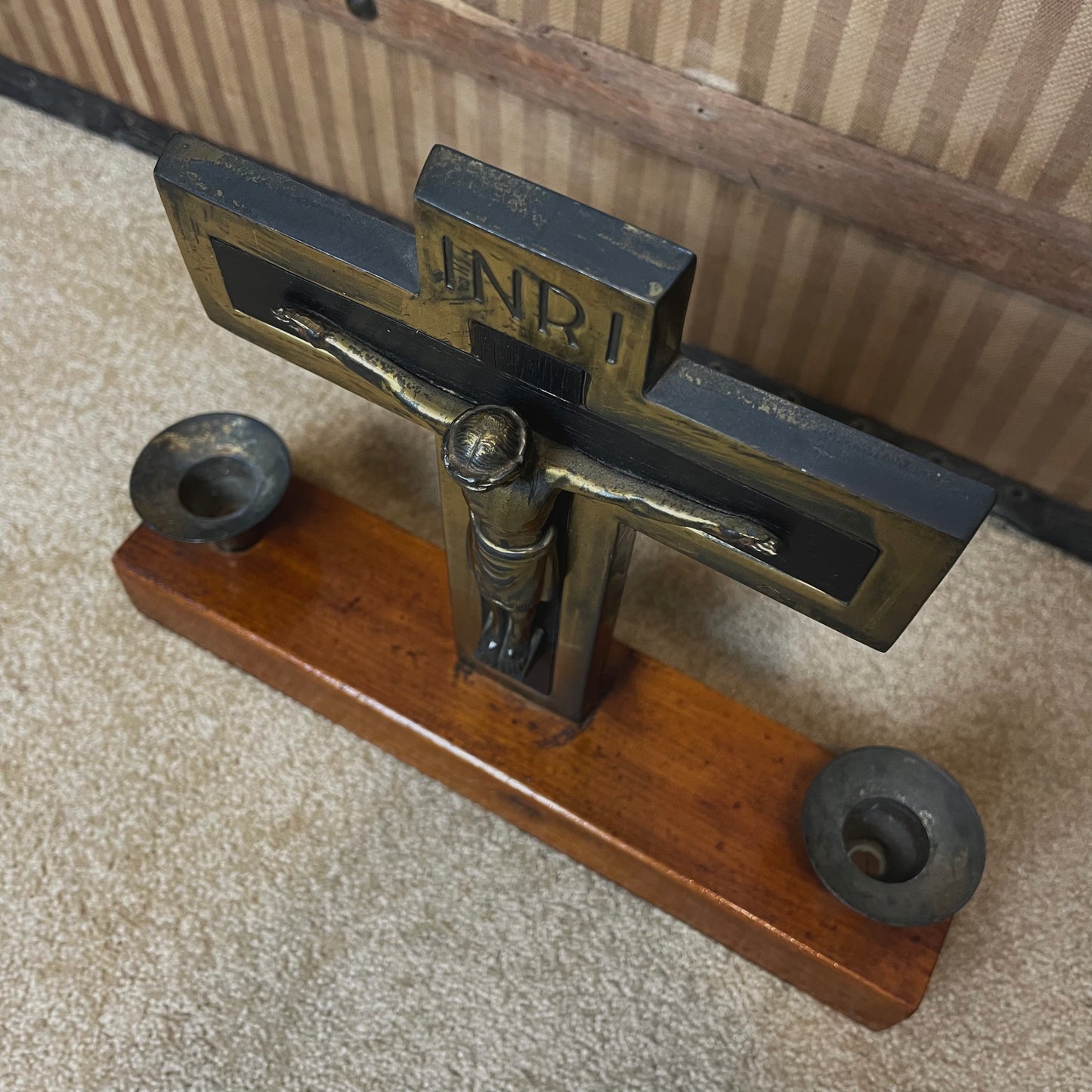 Vintage Steel Crucifix with Candle Holders
