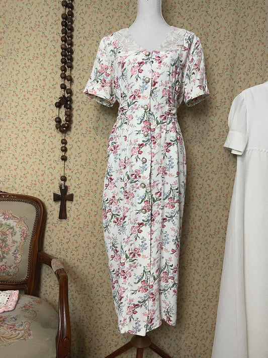 1980s Brioche Off-White Dress