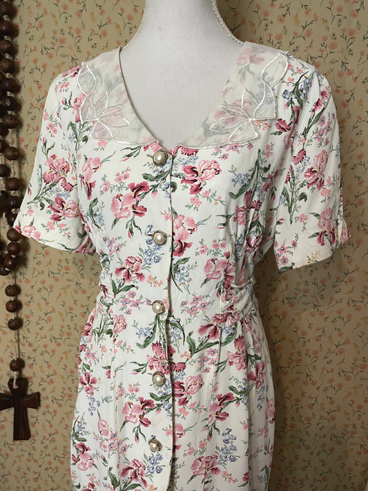 1980s Brioche Off-White Dress