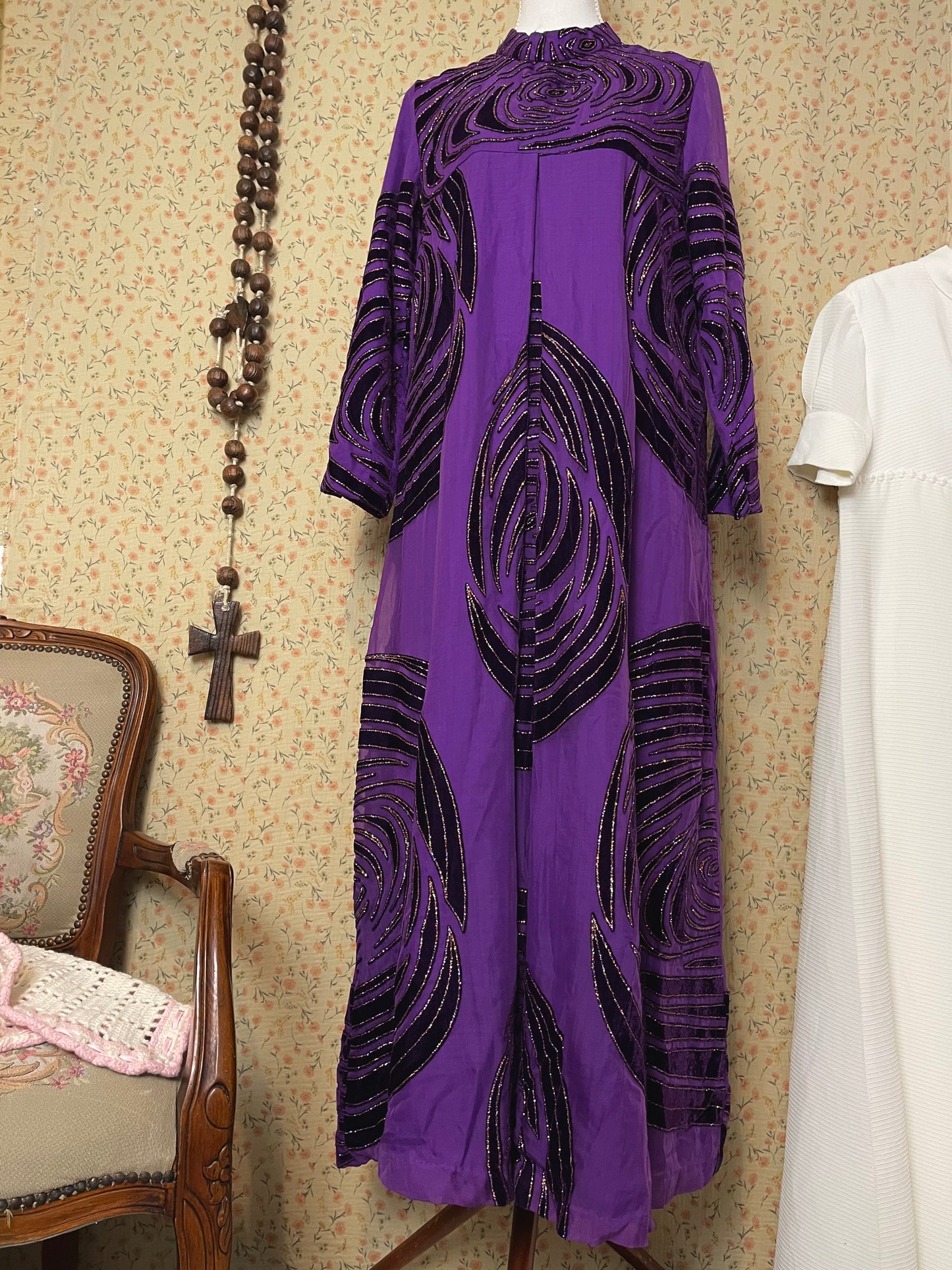1970s Purple Glitter Medieval Dress