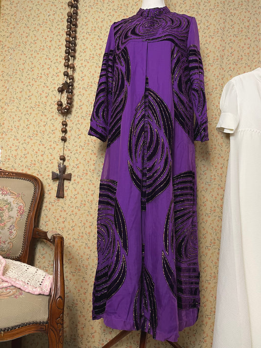 1970s Purple Glitter Medieval Dress