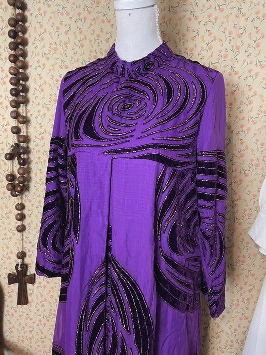 1970s Purple Glitter Medieval Dress