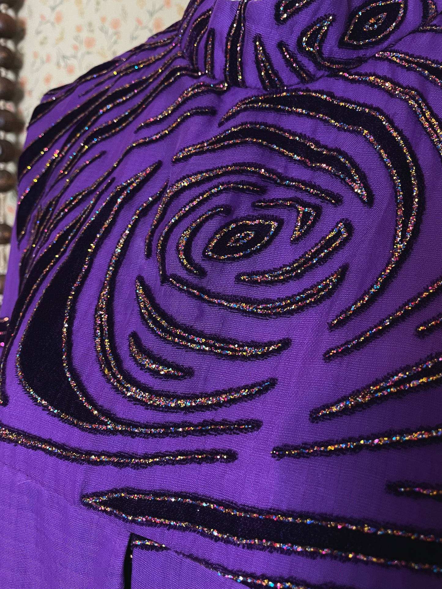 1970s Purple Glitter Medieval Dress