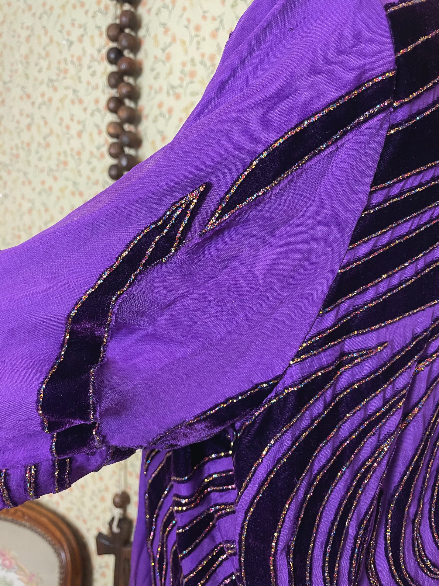 1970s Purple Glitter Medieval Dress