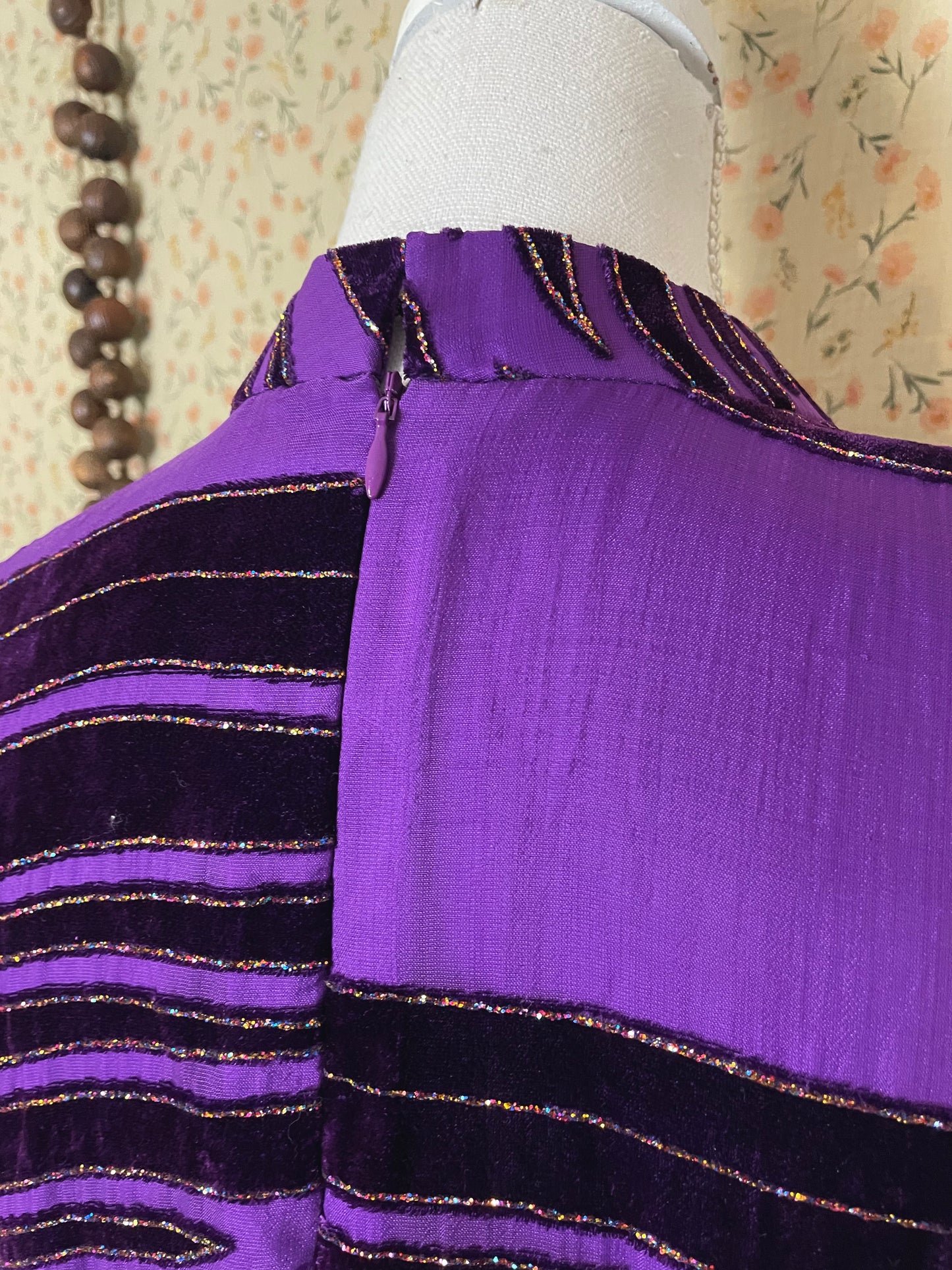 1970s Purple Glitter Medieval Dress