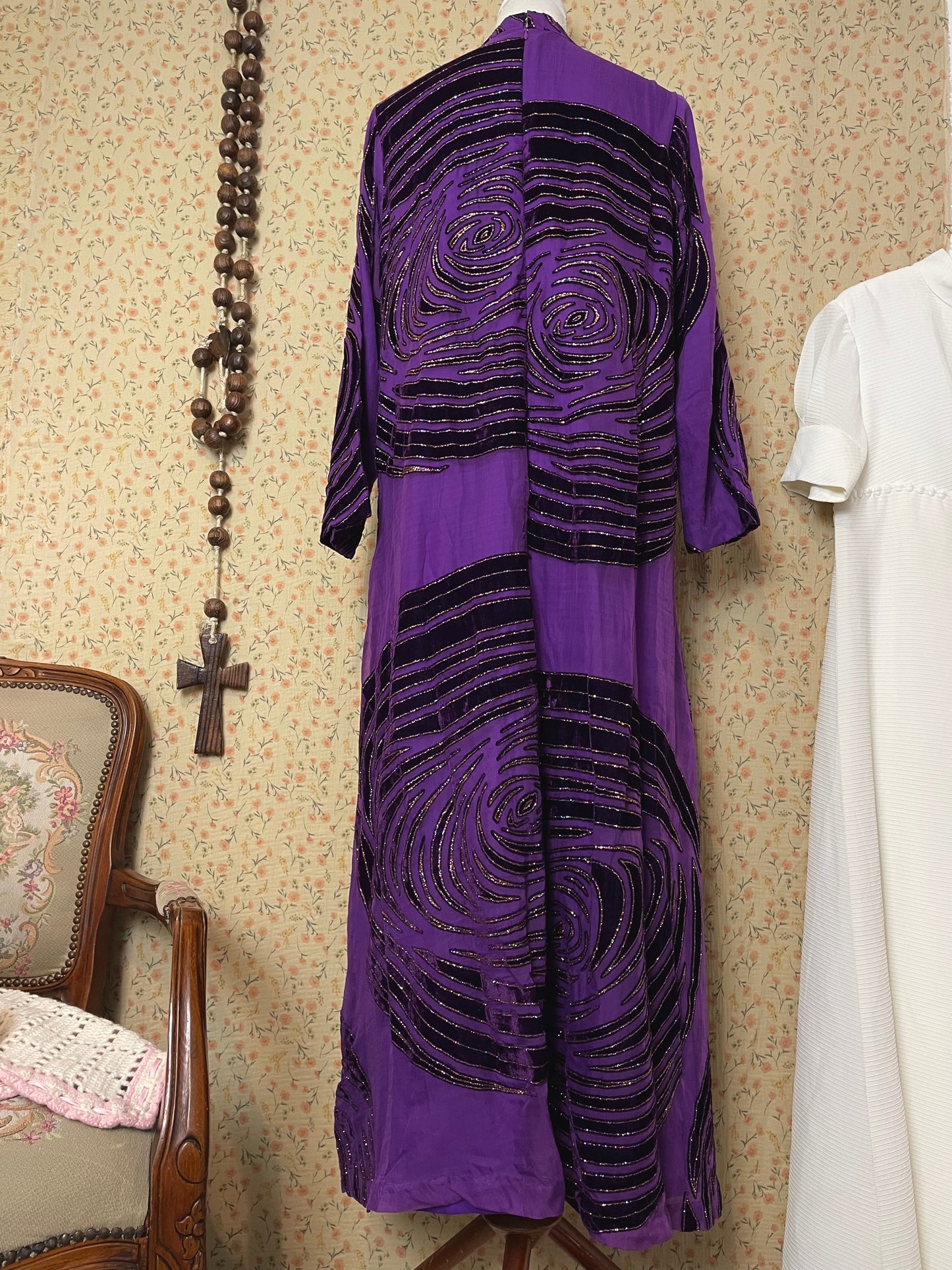 1970s Purple Glitter Medieval Dress