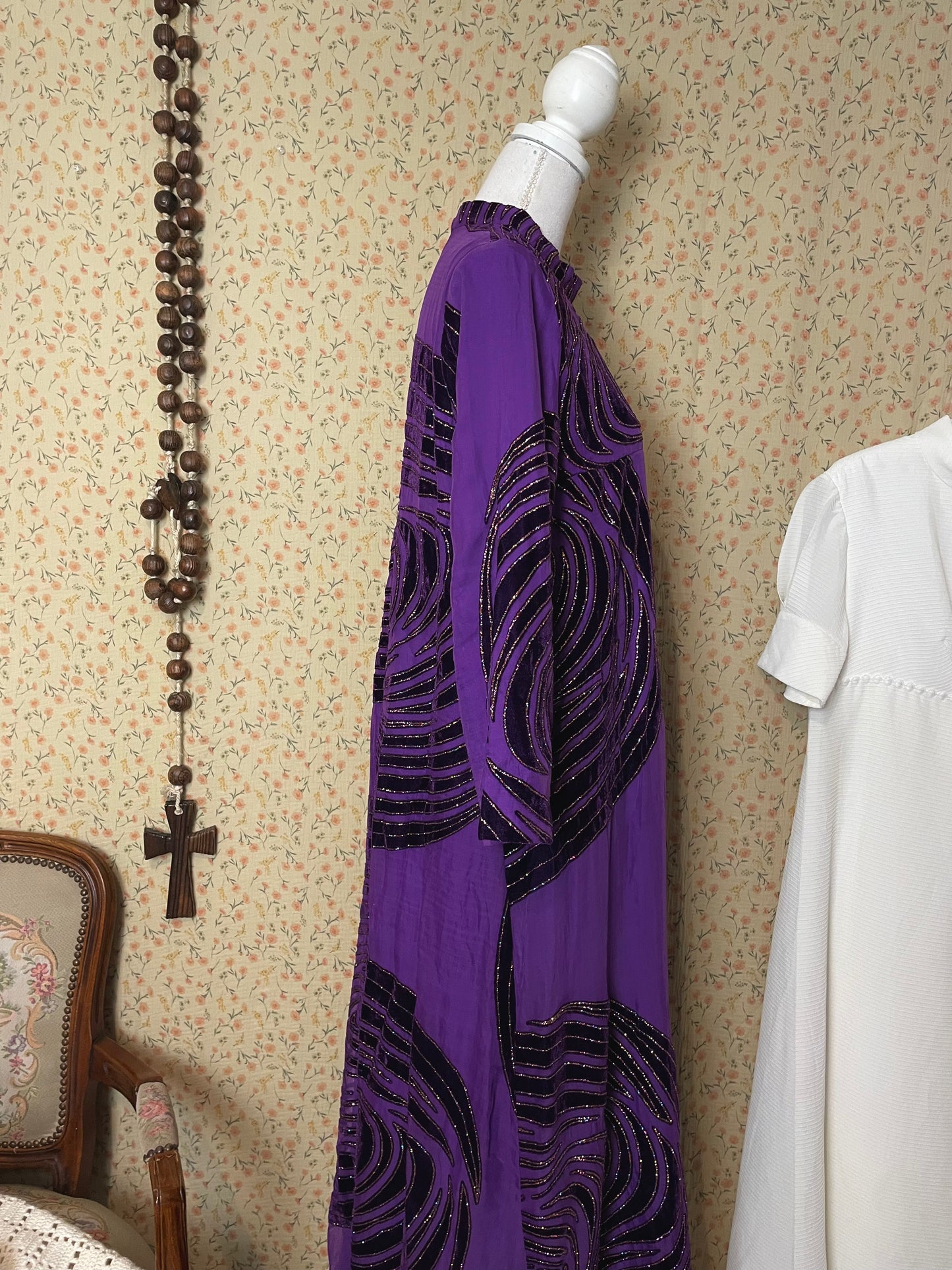 1970s Purple Glitter Medieval Dress