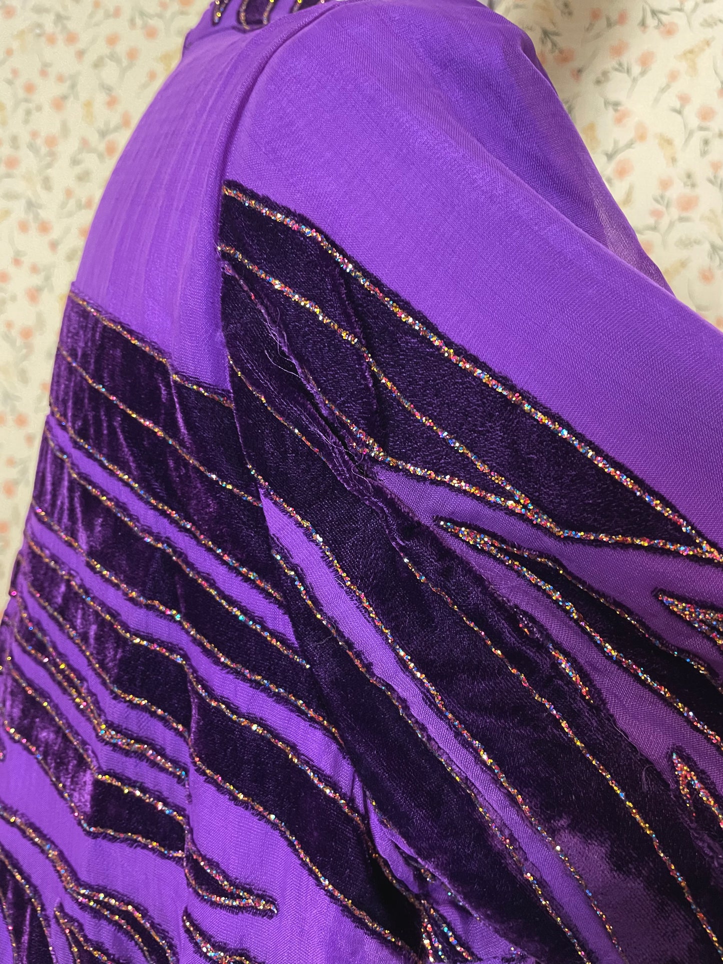 1970s Purple Glitter Medieval Dress
