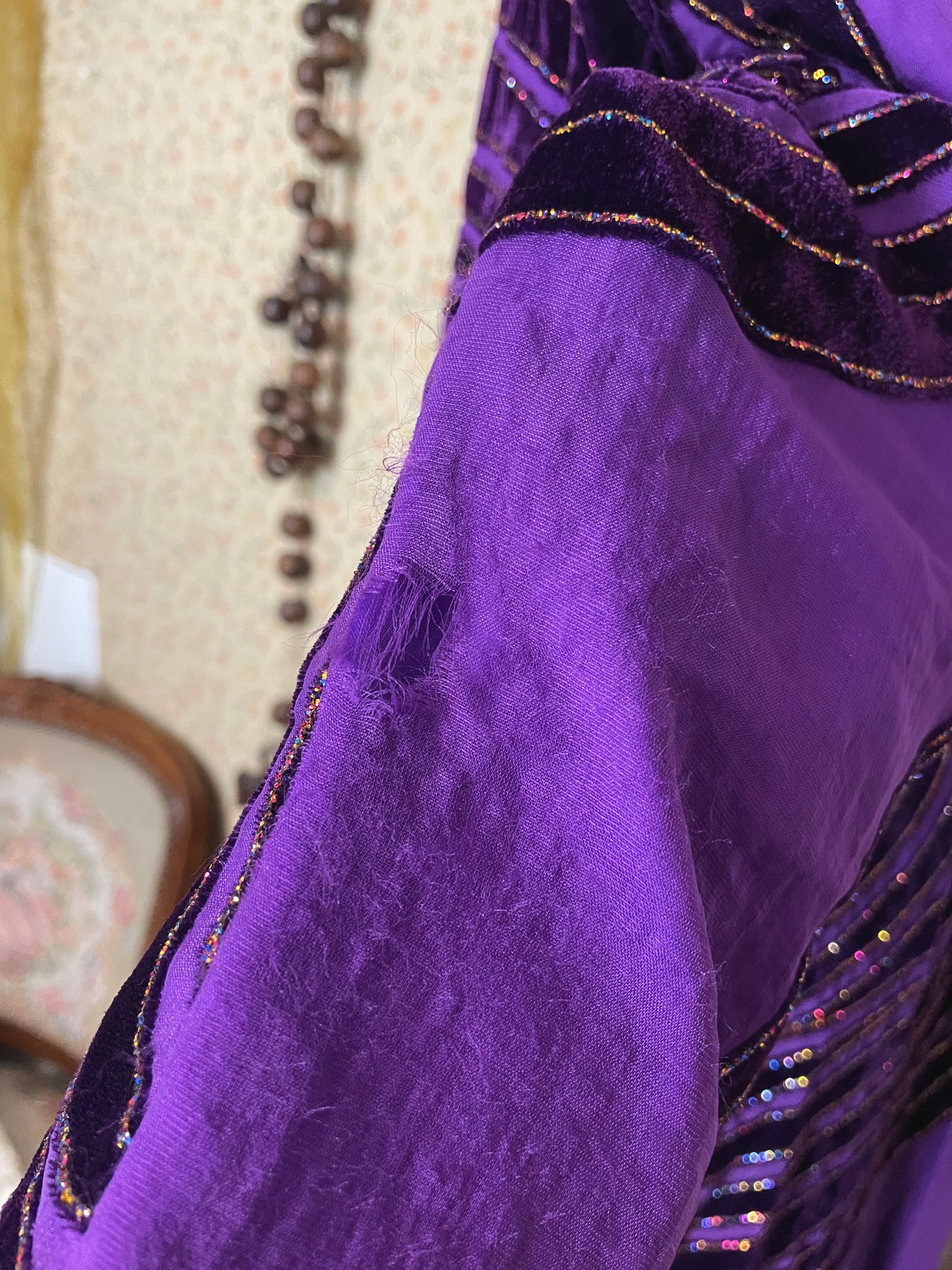1970s Purple Glitter Medieval Dress