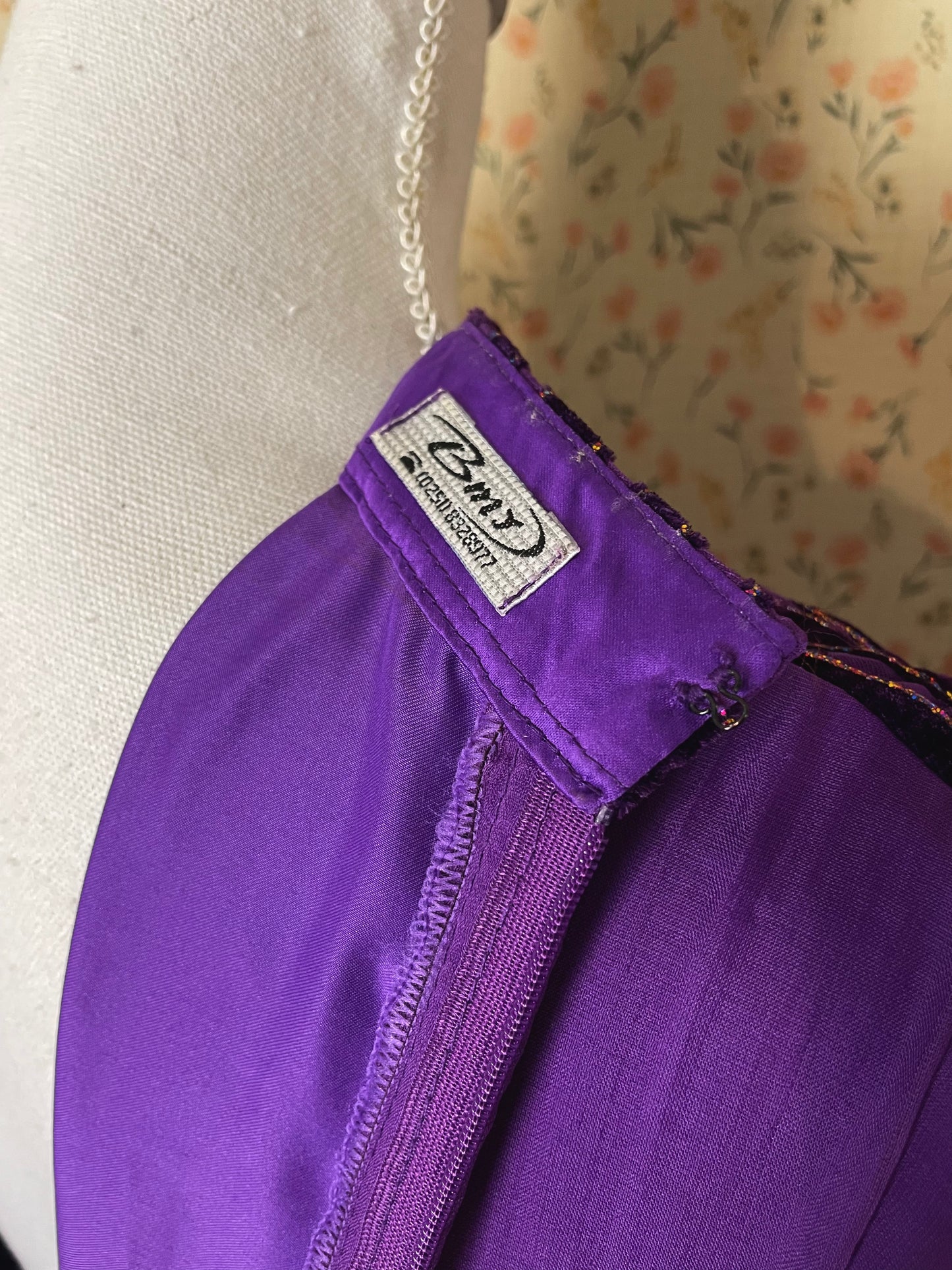 1970s Purple Glitter Medieval Dress