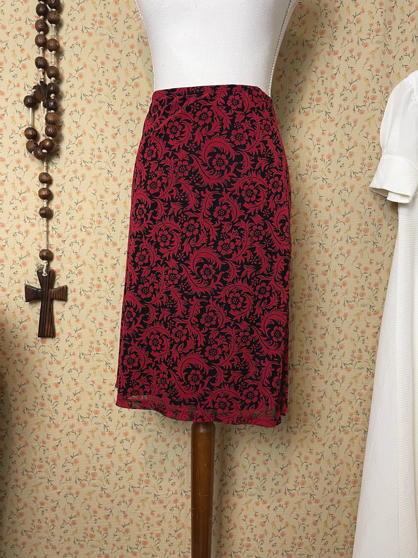 1990s Betsey Johnson Red Flower Skirt