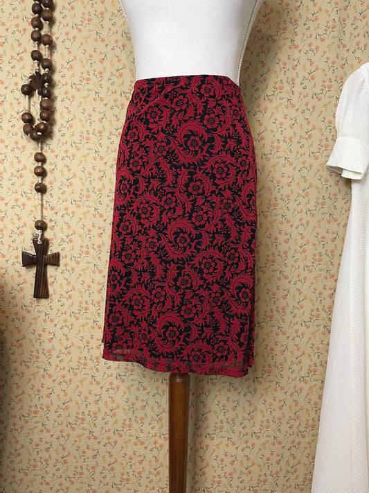 1990s Betsey Johnson Red Flower Skirt