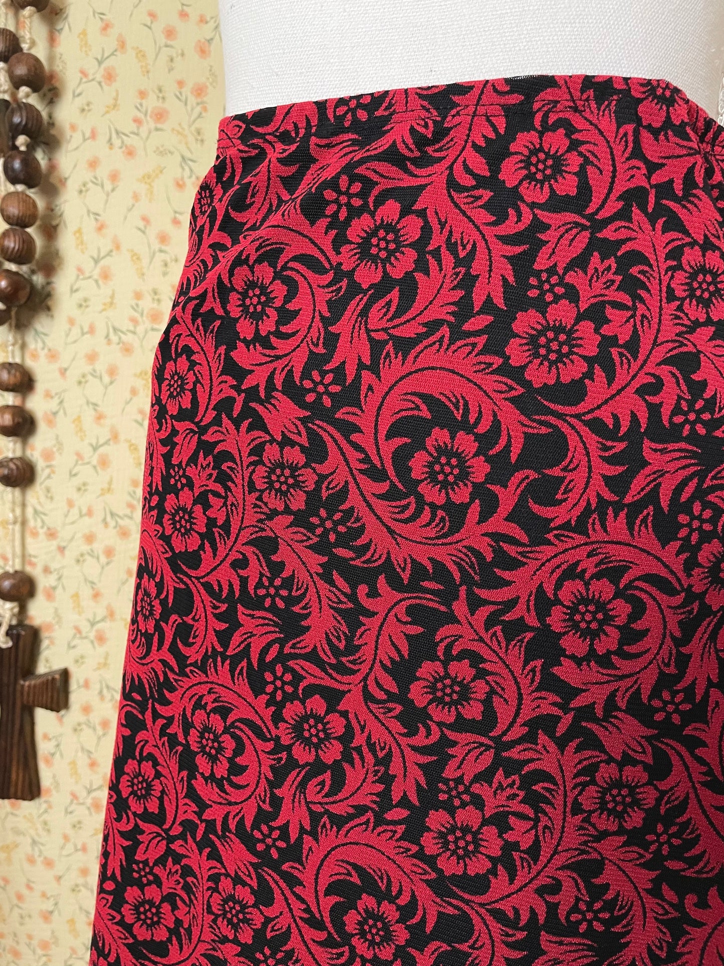 1990s Betsey Johnson Red Flower Skirt