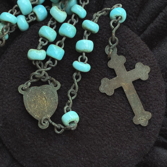 Light Blue Glass Italian Rosary