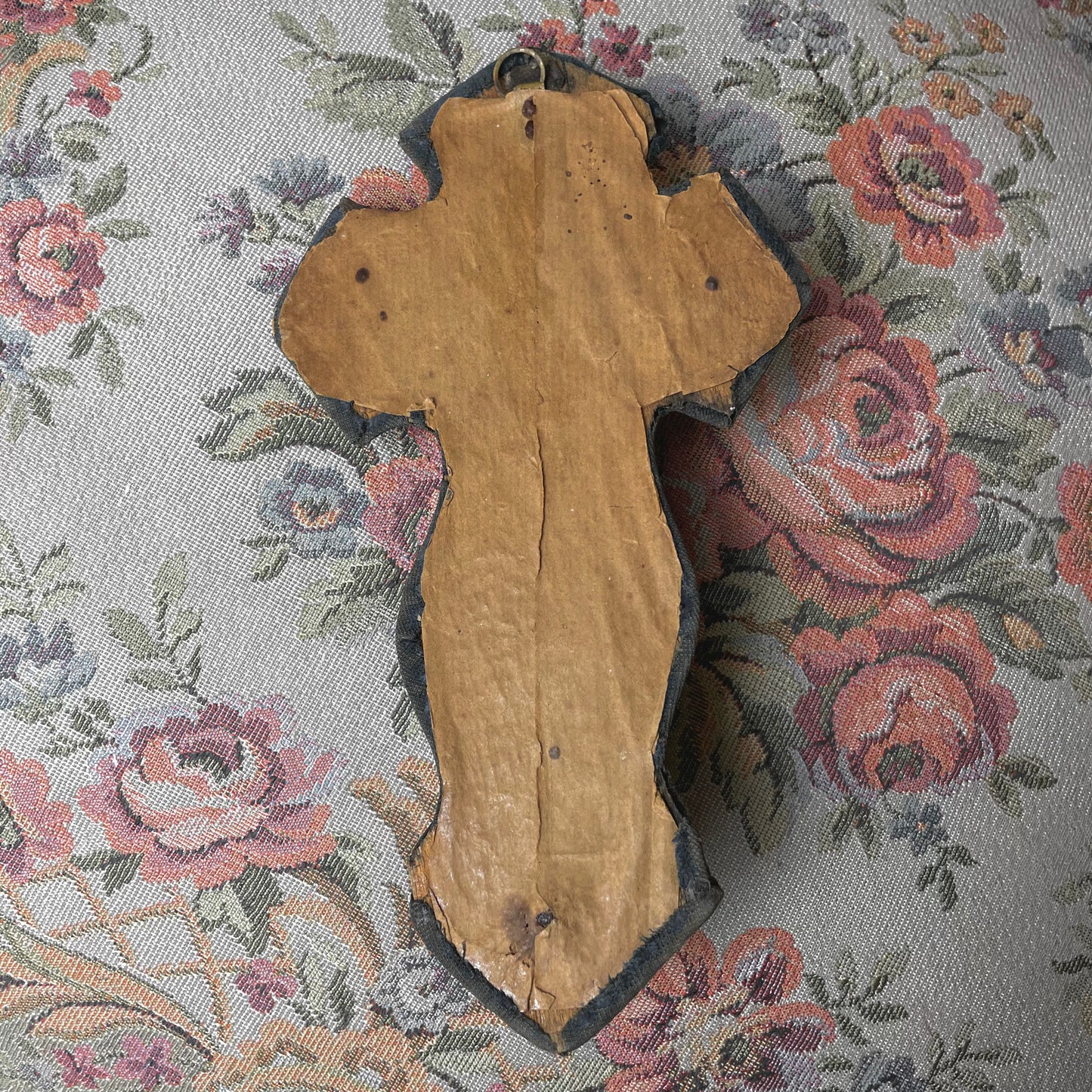 Antique Holy Water Font Crucifix Blue