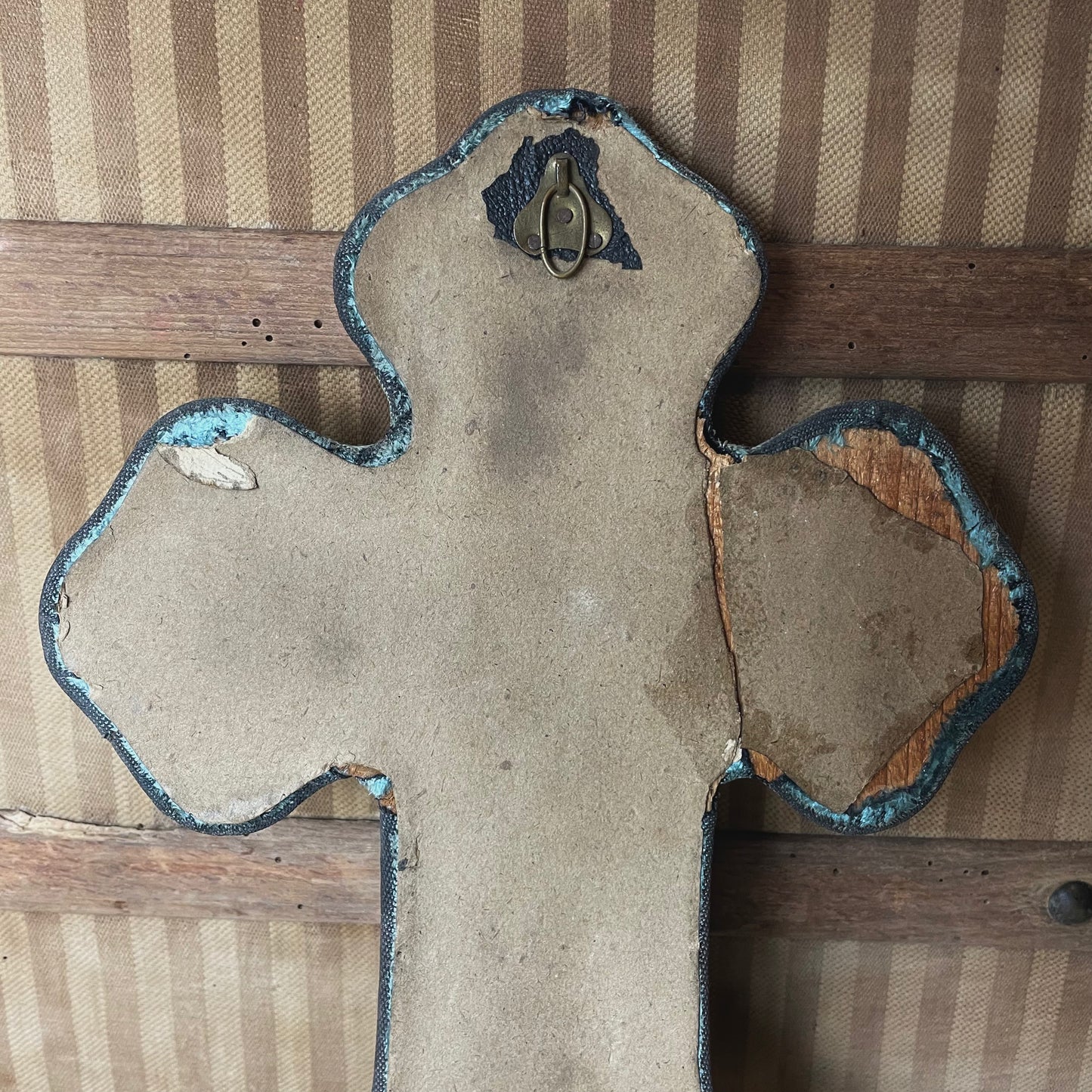 Antique Holy Water Font Crucifix Green