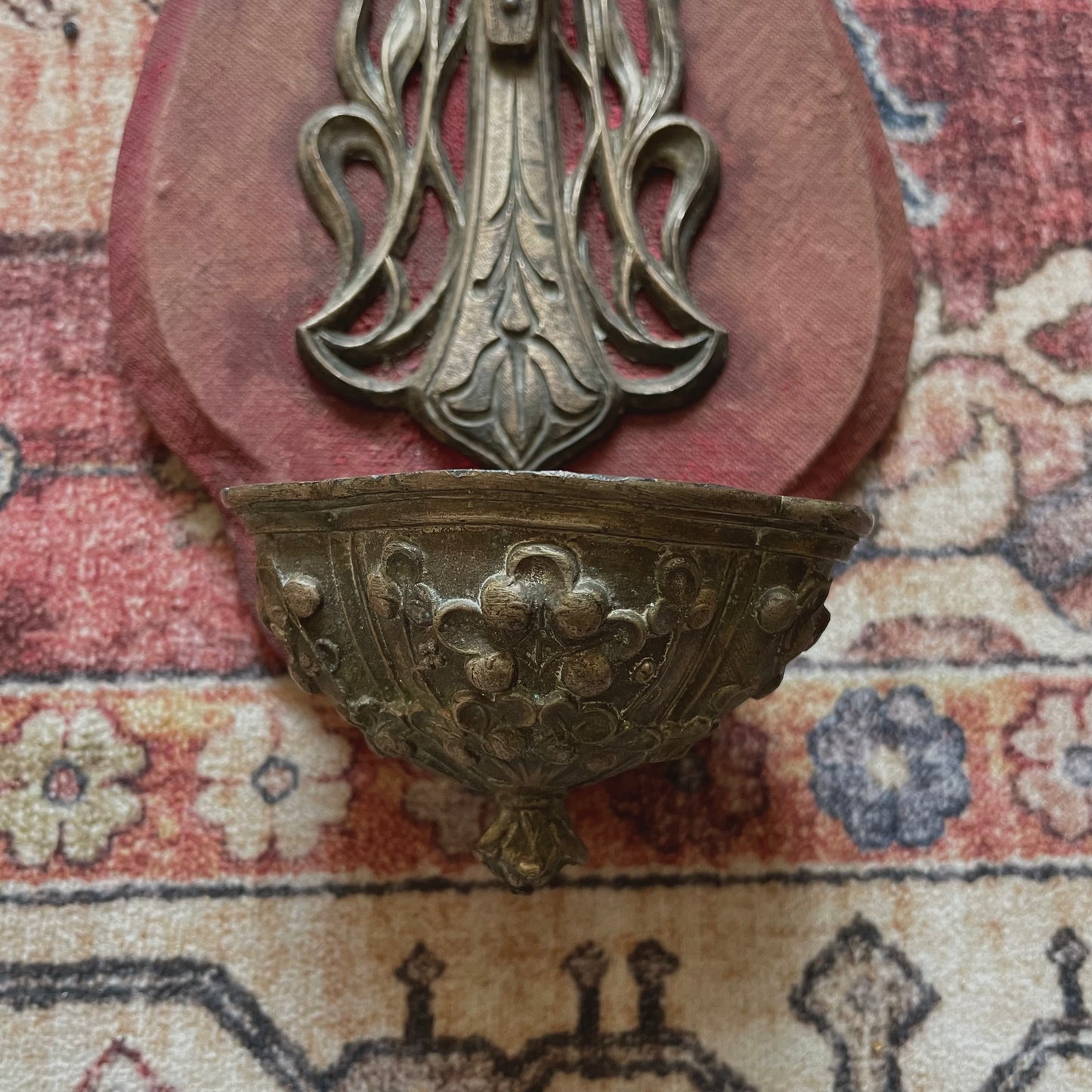 Antique Holy Water Font Crucfix Red