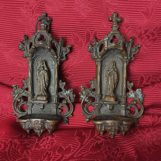 Antique Bronze Holy Water Font Set