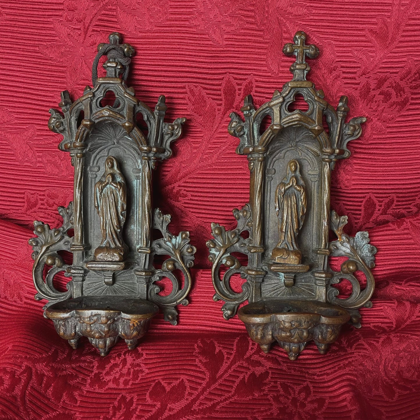 Antique Bronze Holy Water Font Set