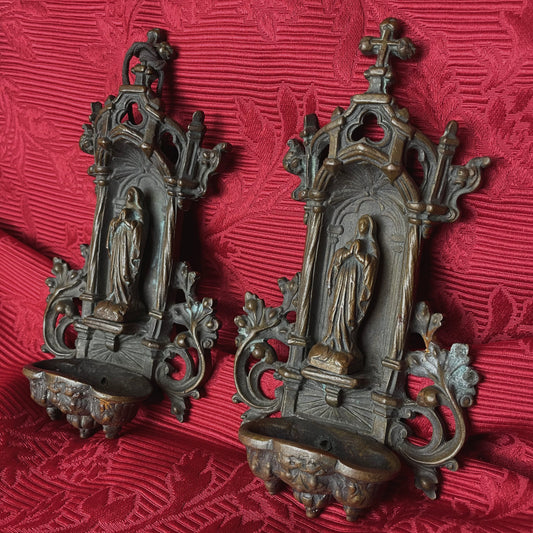 Antique Bronze Holy Water Font Set