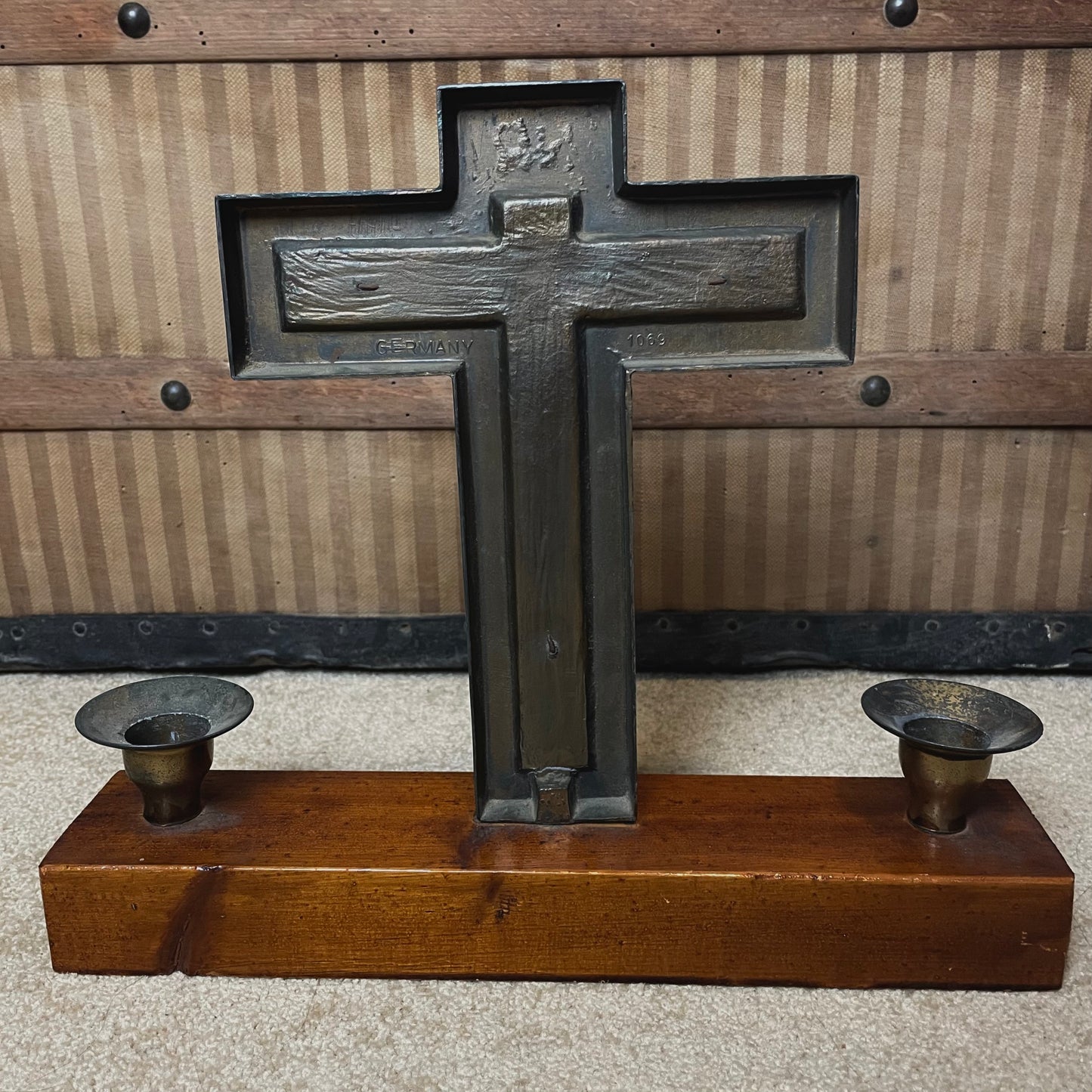 Vintage Steel Crucifix with Candle Holders