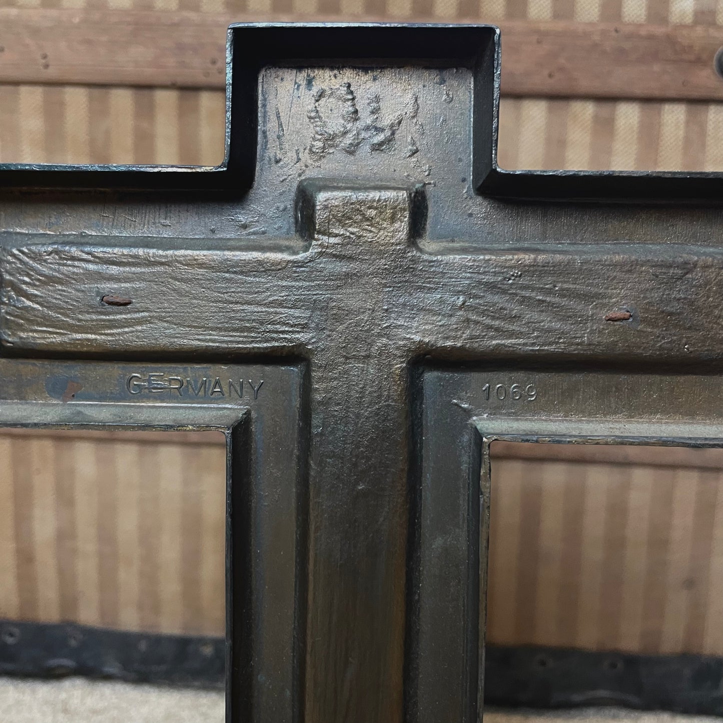 Vintage Steel Crucifix with Candle Holders