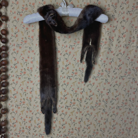 Vintage Mink Scarf with Face