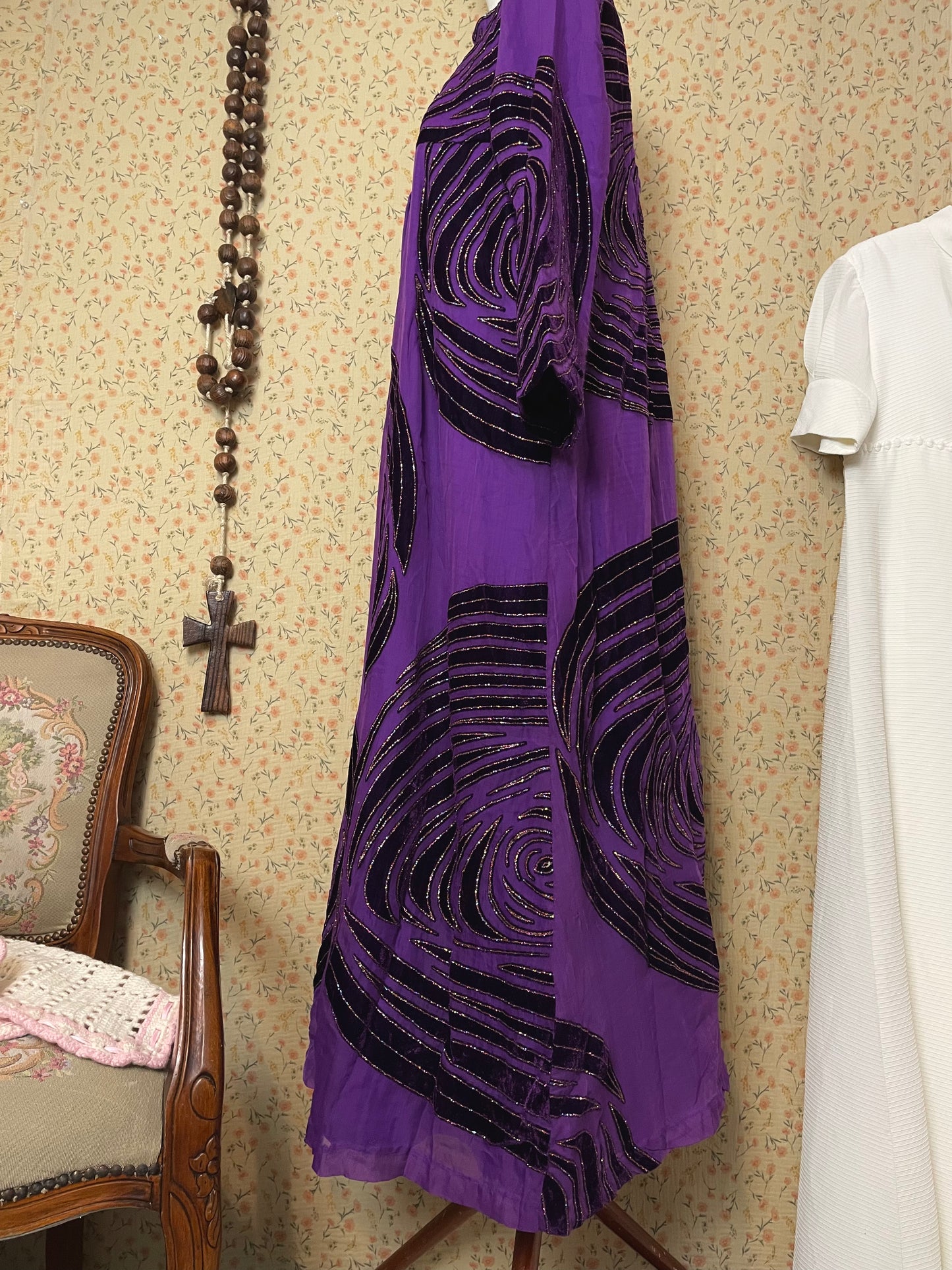 1970s Purple Glitter Medieval Dress