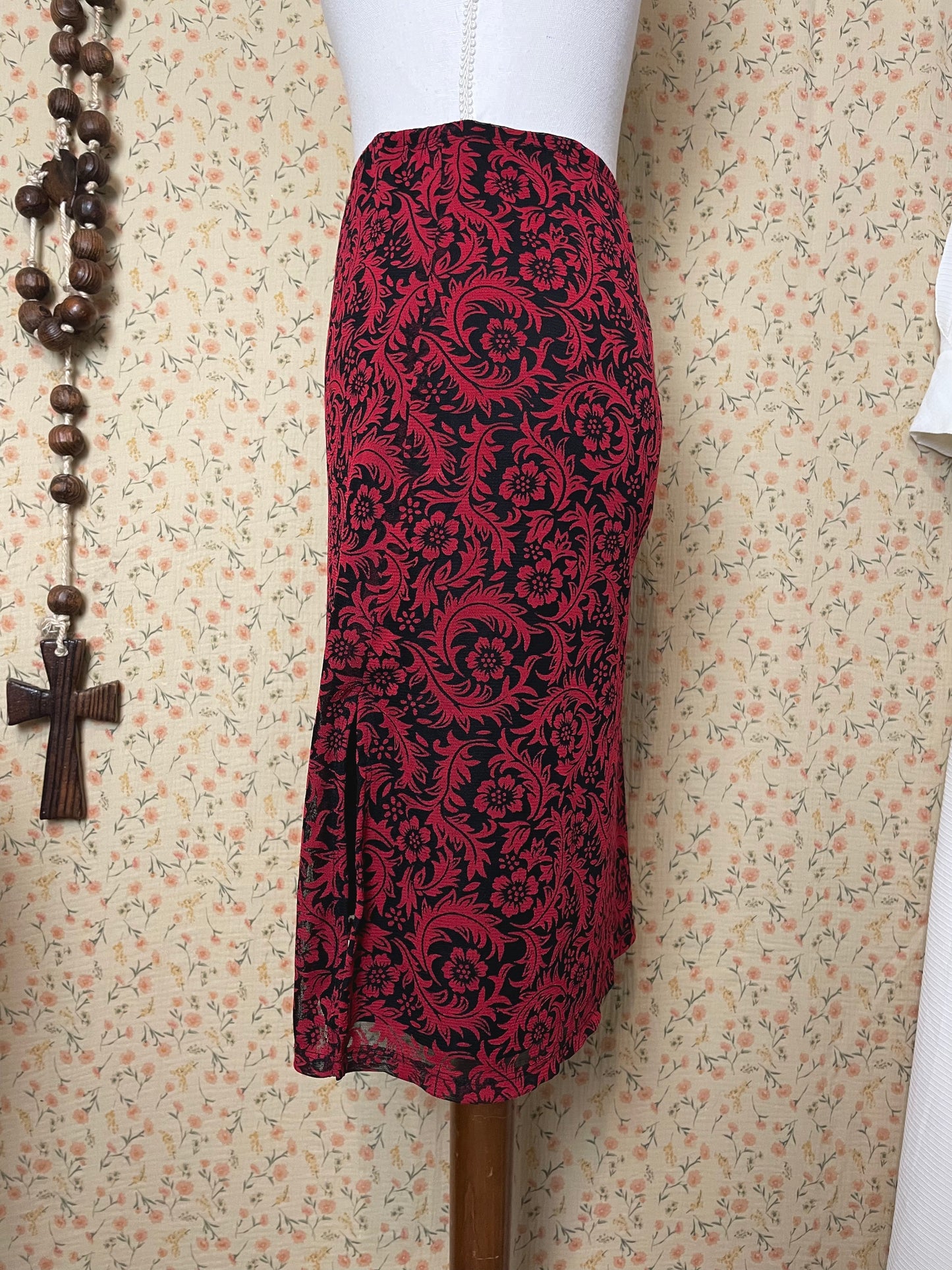 1990s Betsey Johnson Red Flower Skirt