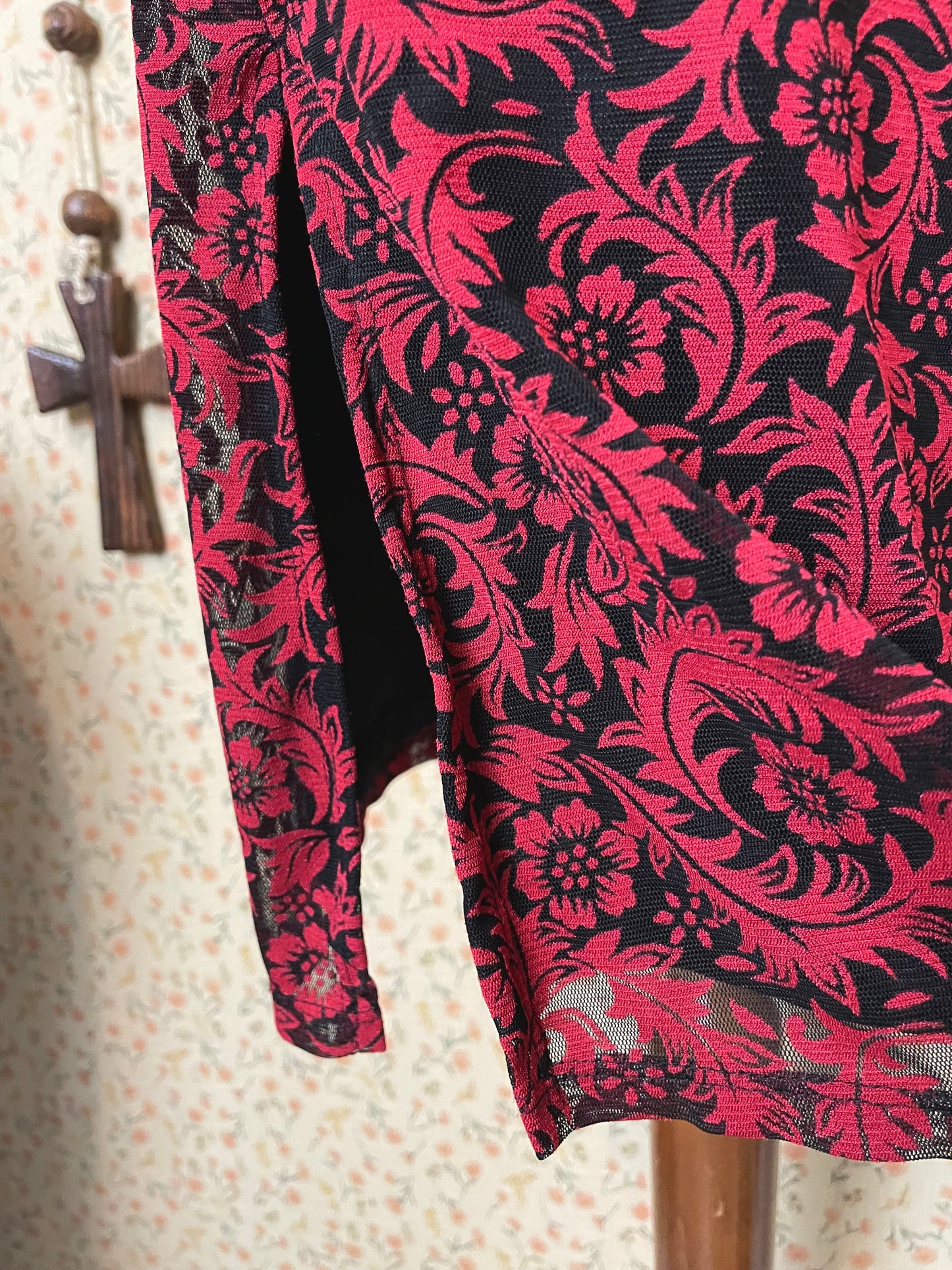 1990s Betsey Johnson Red Flower Skirt
