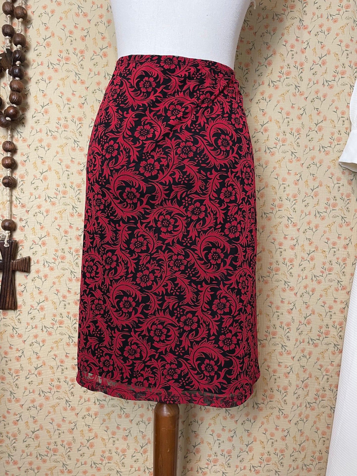 1990s Betsey Johnson Red Flower Skirt