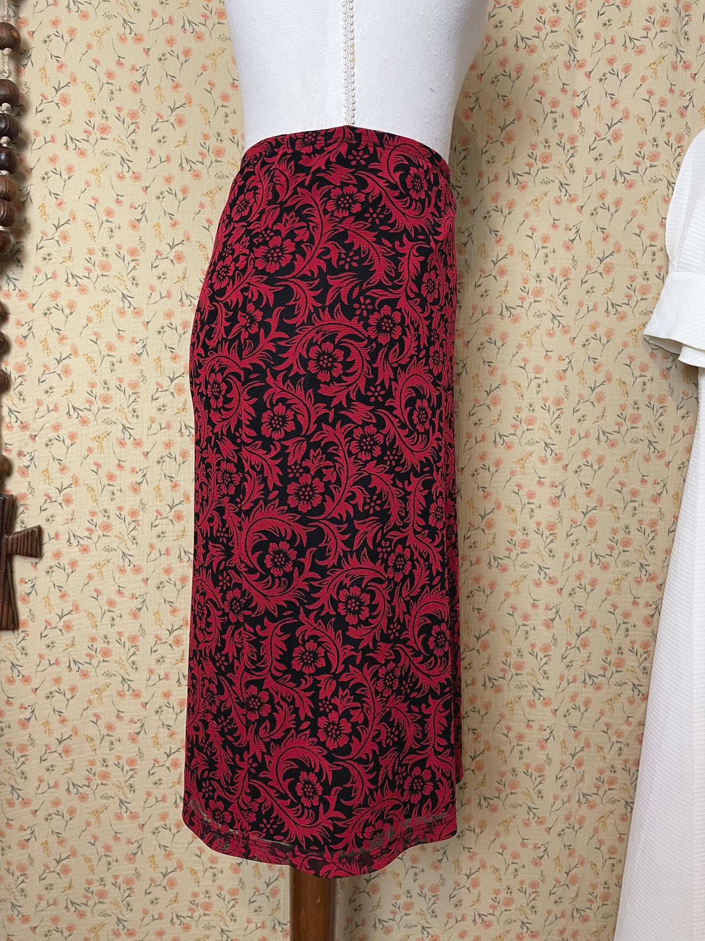 1990s Betsey Johnson Red Flower Skirt