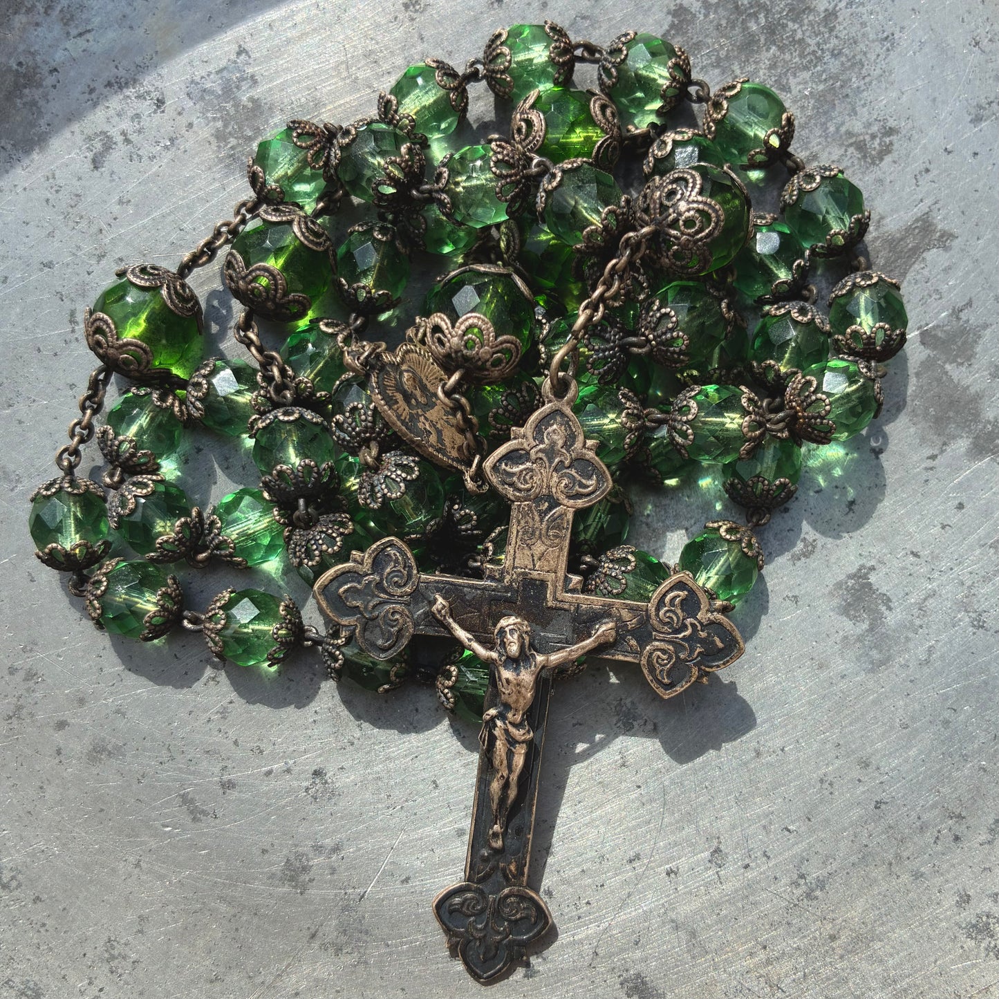 Green Alpacca Rosary