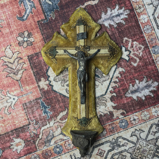 French Antique Holy Water Font Mustard