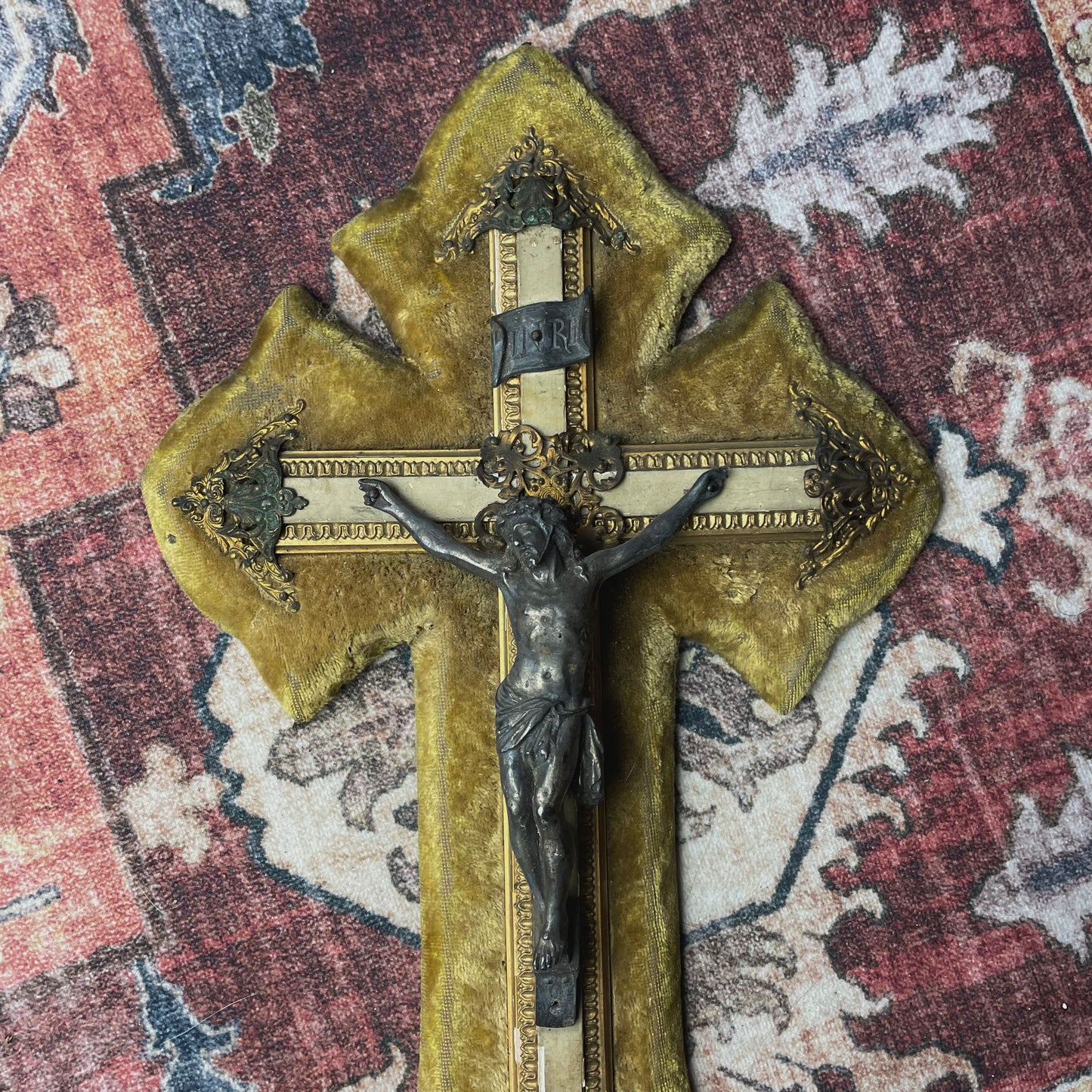 French Antique Holy Water Font Mustard