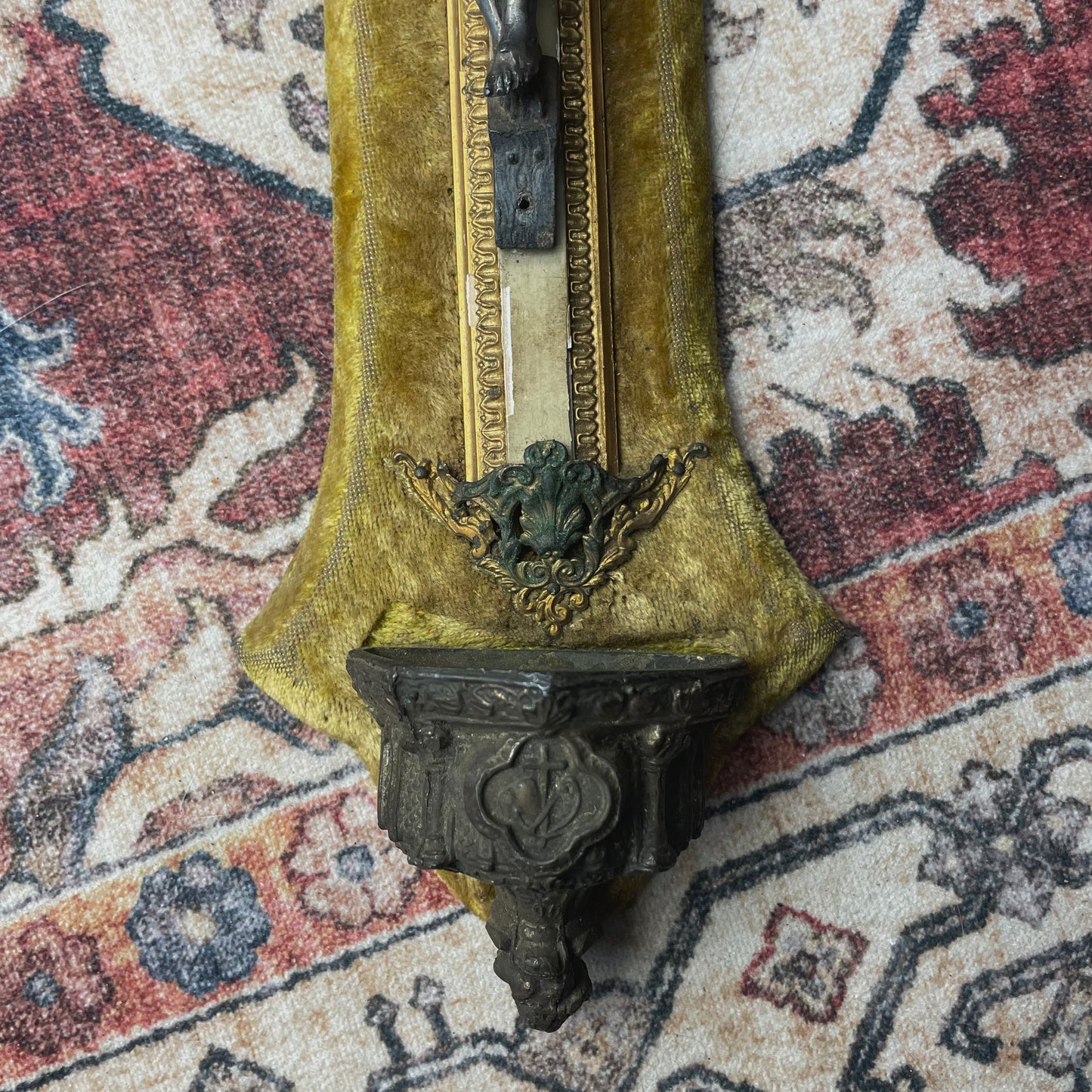 French Antique Holy Water Font Mustard