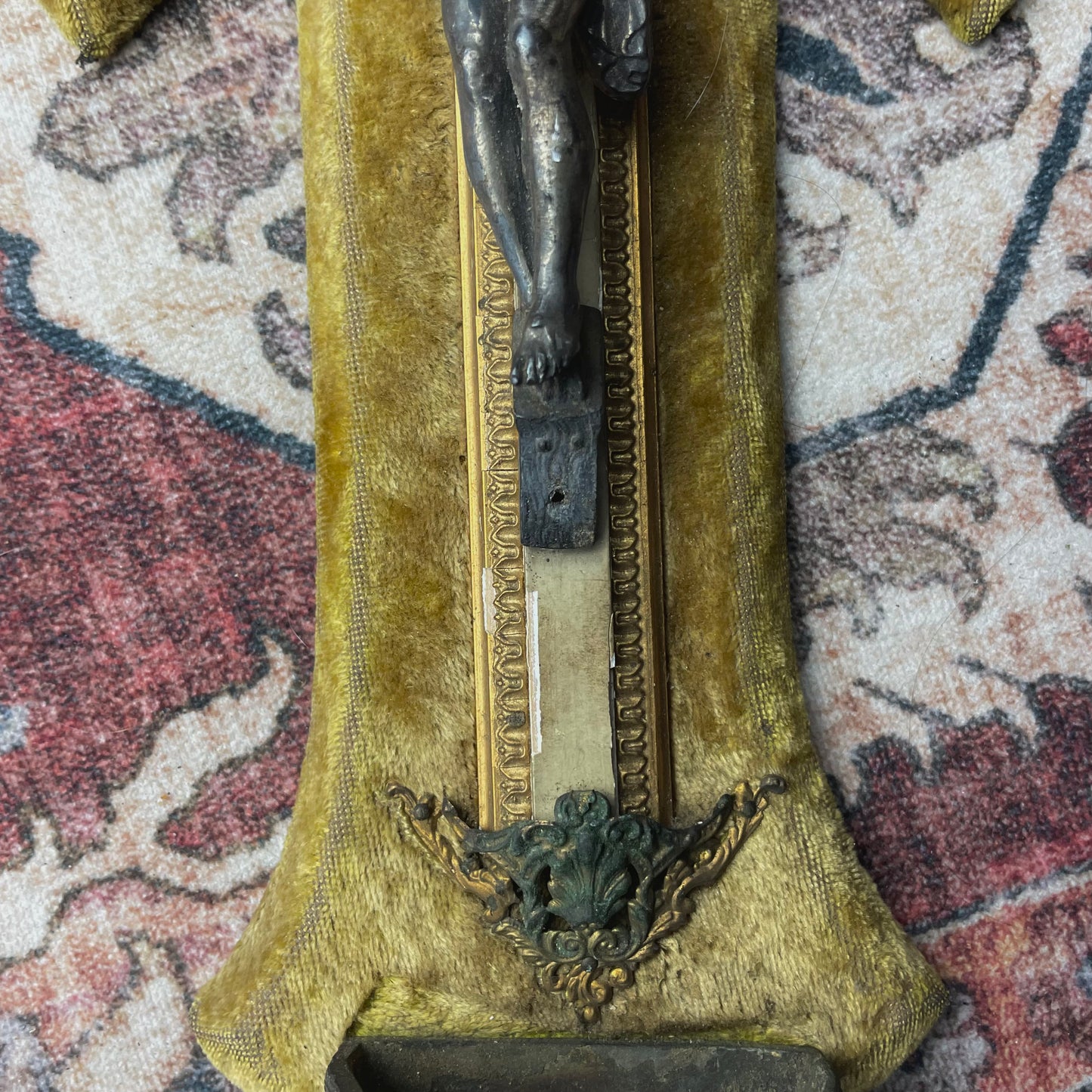 French Antique Holy Water Font Mustard