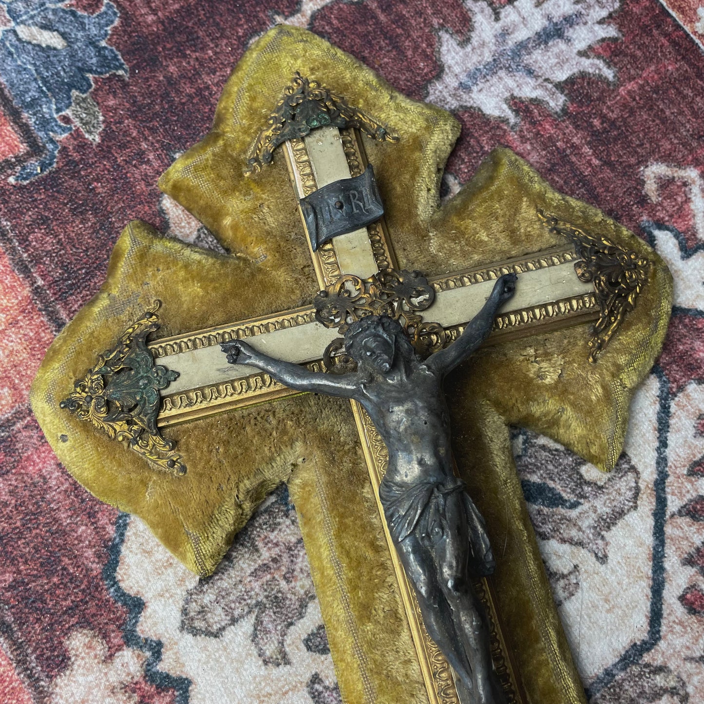 French Antique Holy Water Font Mustard