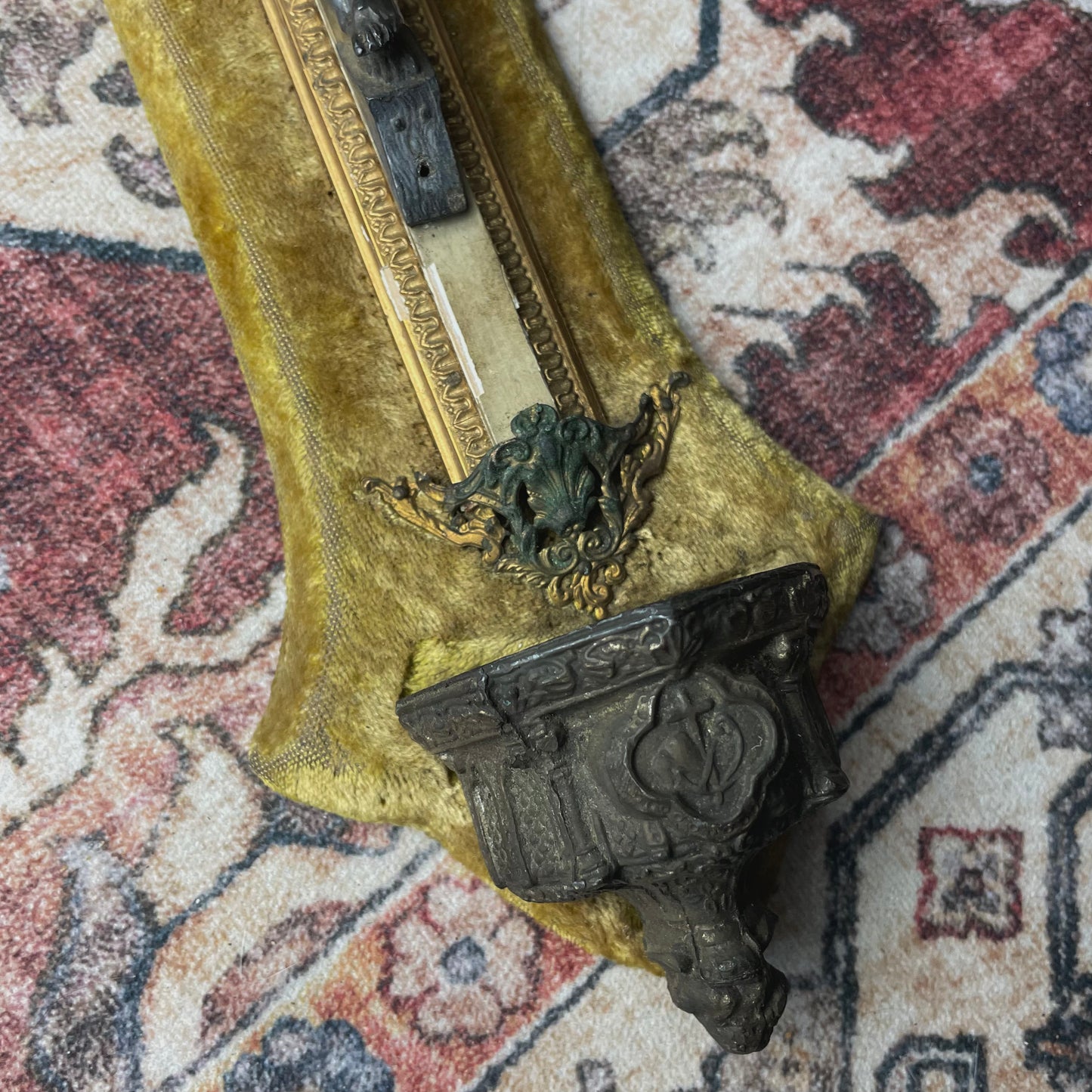 French Antique Holy Water Font Mustard