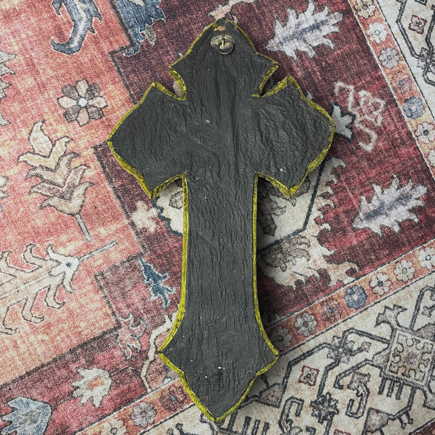 French Antique Holy Water Font Mustard