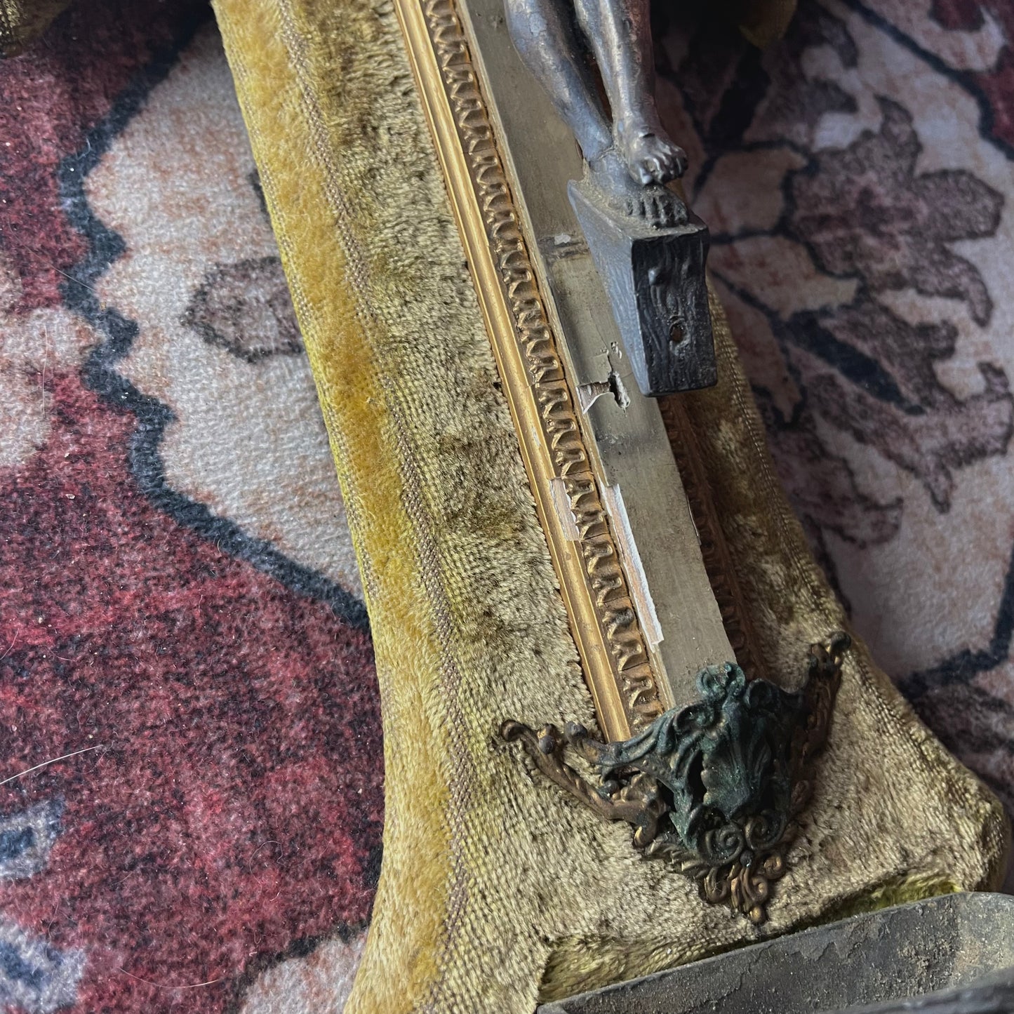 French Antique Holy Water Font Mustard