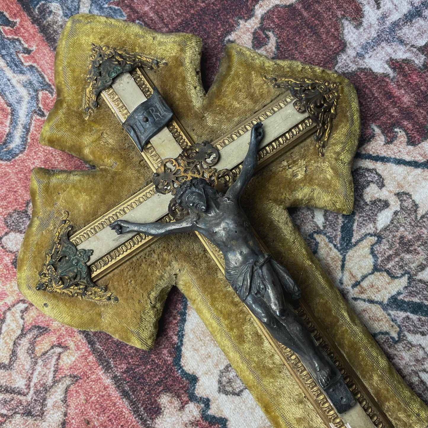 French Antique Holy Water Font Mustard