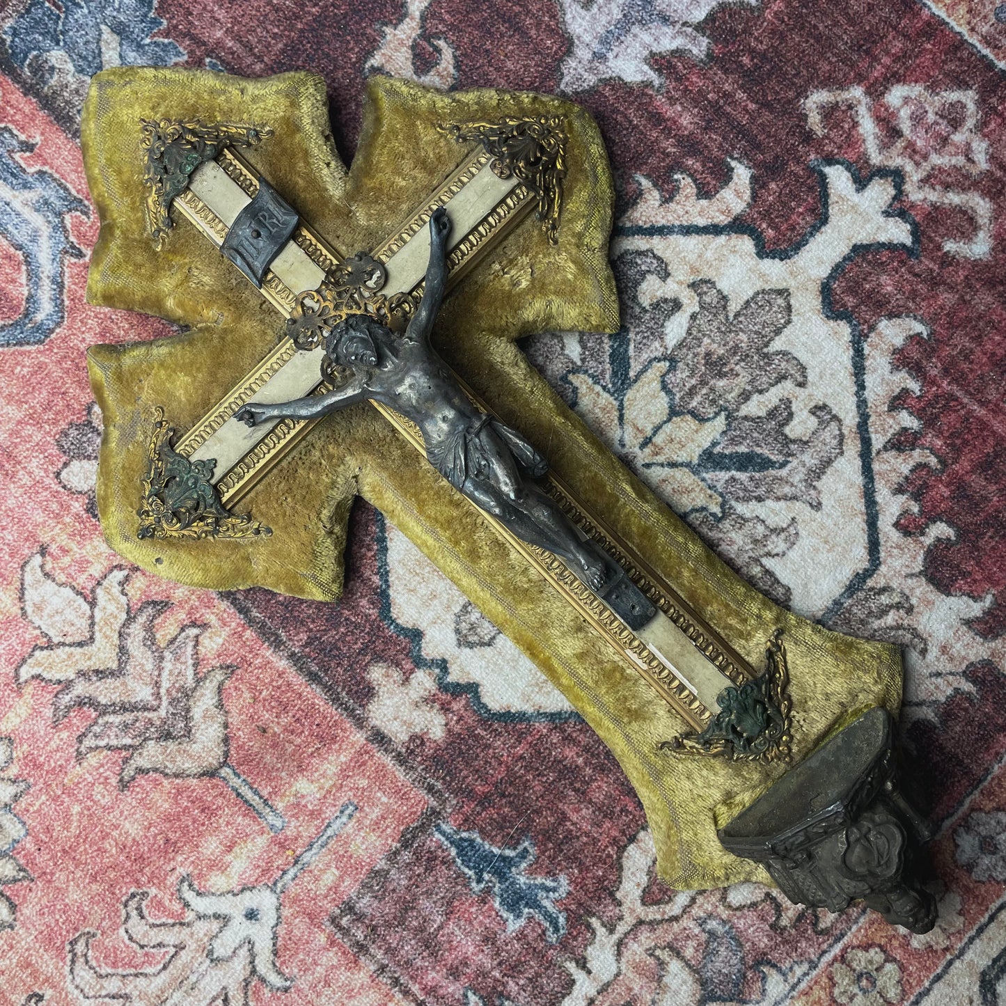 French Antique Holy Water Font Mustard