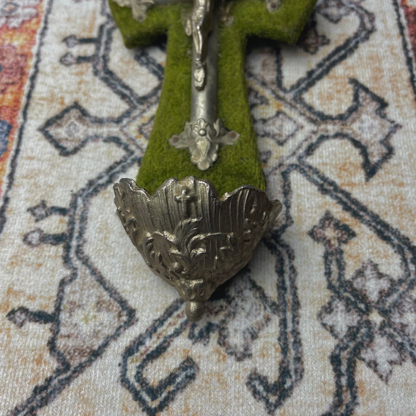 French Antique Holy Water Font Green