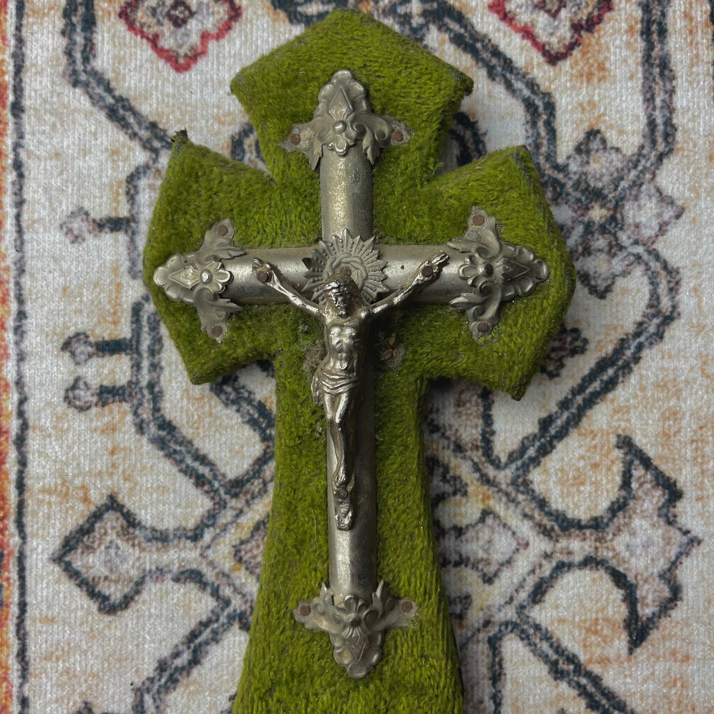 French Antique Holy Water Font Green