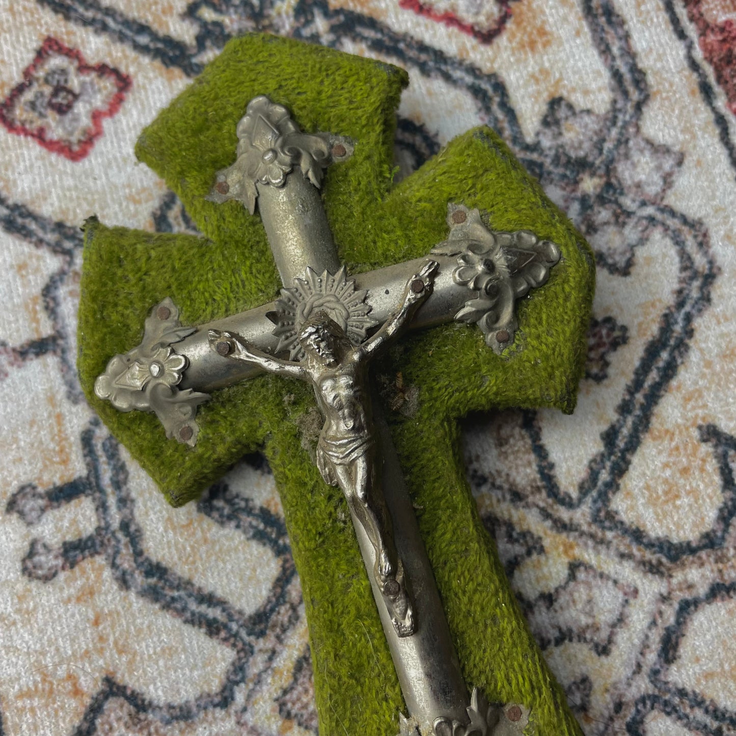 French Antique Holy Water Font Green